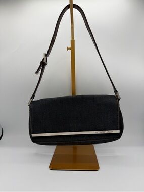 Vintage Fendi Denim Baguette Shoulder Bag Dark Wash Silver Logo Y2K Authentic